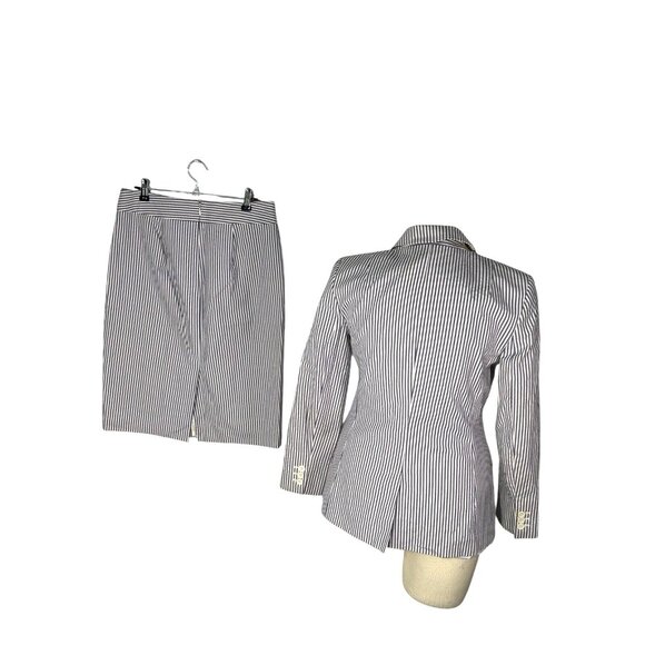 Banana Republic Womens Blue Striped Cotton Blazer & Skirt Suit Set Size 2 - Picture 8 of 10